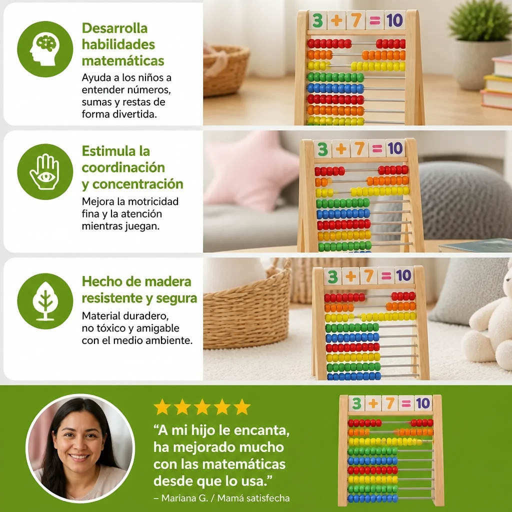 Ábaco De Madera Para Aprender A Contar Y Hacer Cálculos