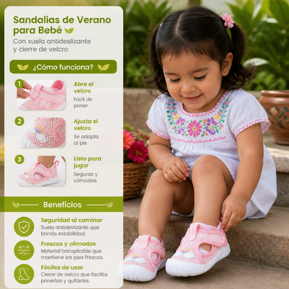 Sandalias De Verano Para Bebé Con Suela Antideslizante Y Cierre De Velcro