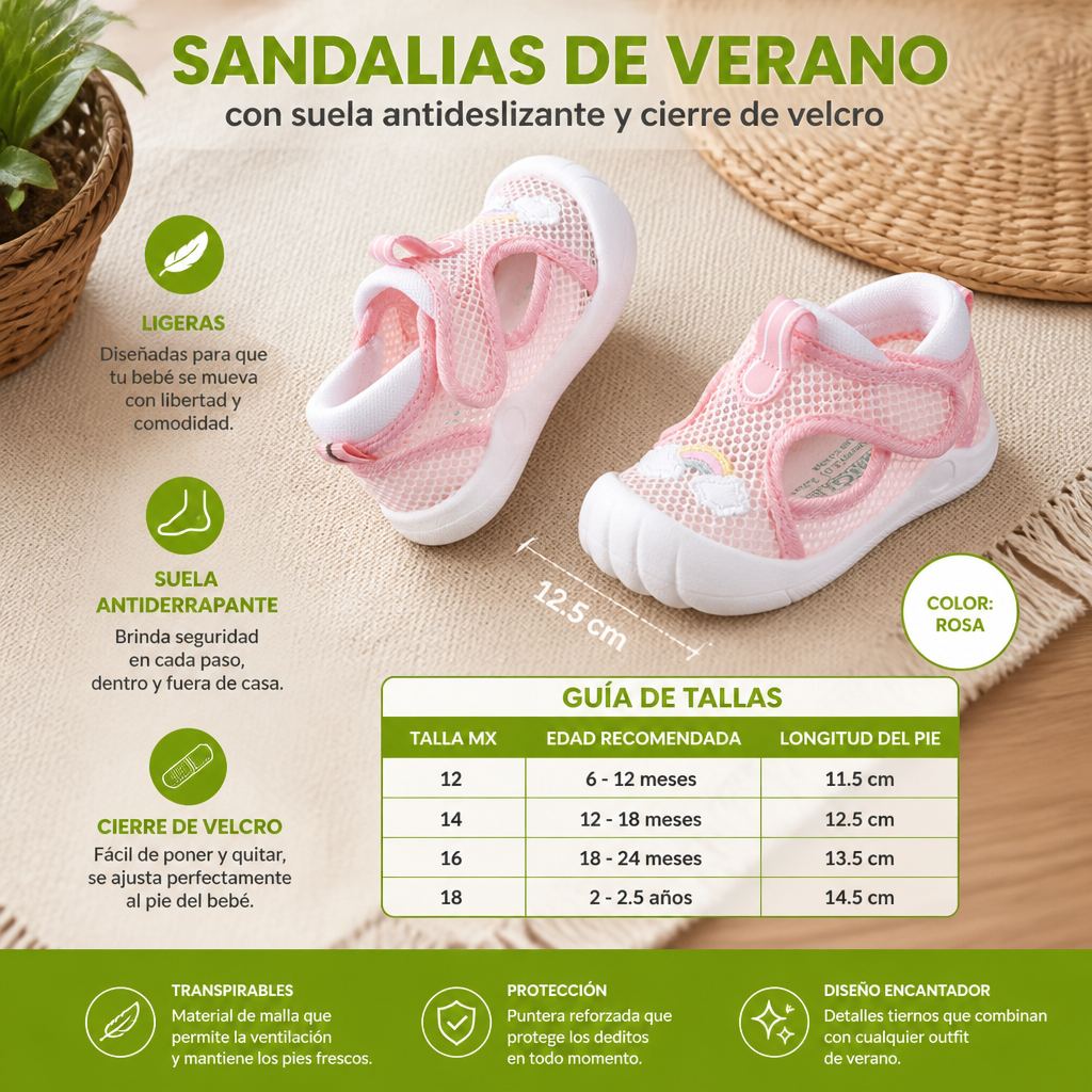 Sandalias De Verano Para Bebé Con Suela Antideslizante Y Cierre De Velcro