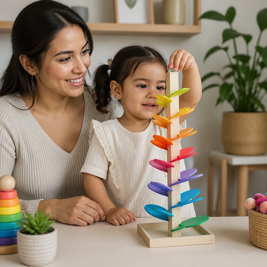 Torre Montessori de Madera con Canicas de Arcoíris
