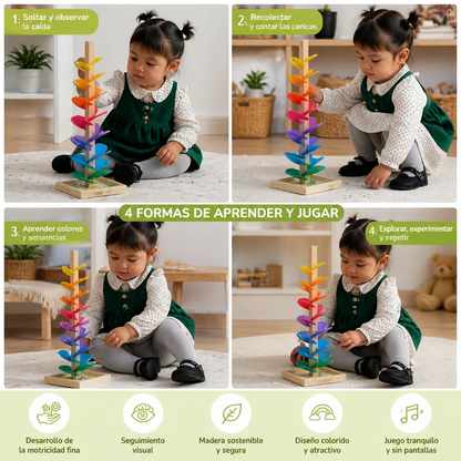 Torre Montessori de Madera con Canicas de Arcoíris