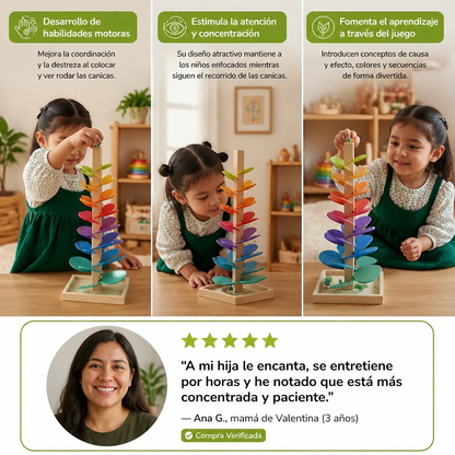 Torre Montessori de Madera con Canicas de Arcoíris