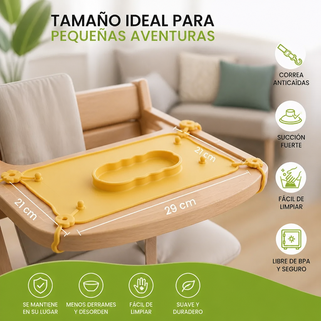Tapete de Silicona Antideslizante para Mesa de Bebé con Ventosa y Correa Anticaídas