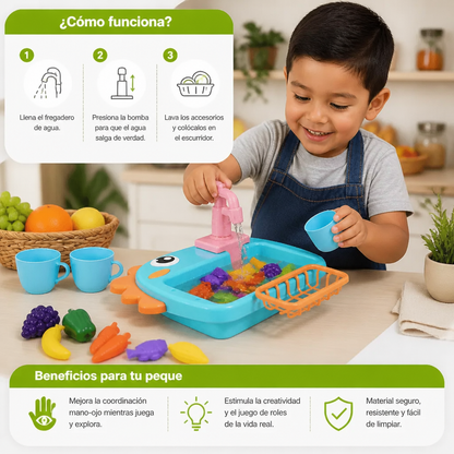 Juguete de Fregadero Infantil de Juego de Roles con Grifo y Diseño de Dinosaurio