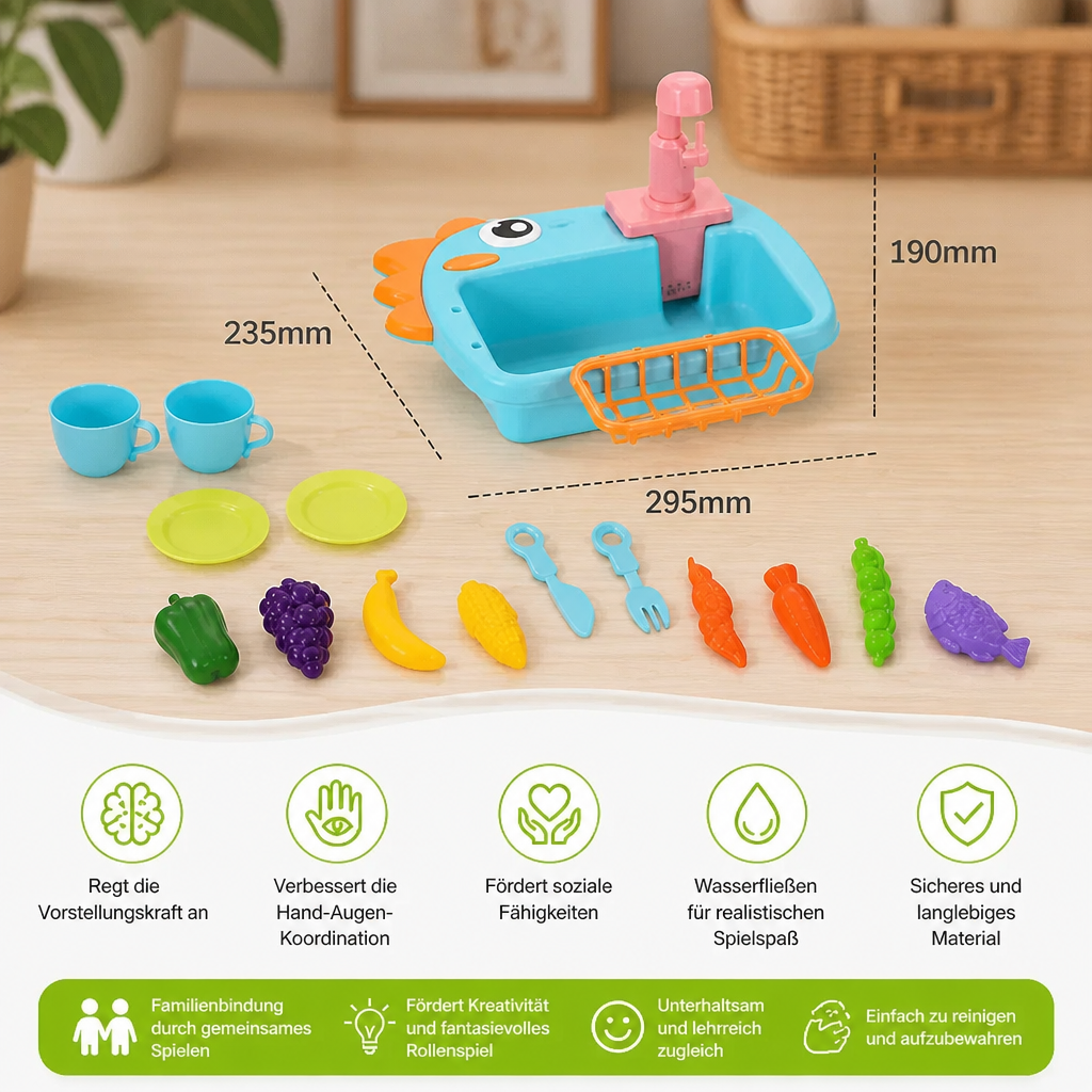 Juguete de Fregadero Infantil de Juego de Roles con Grifo y Diseño de Dinosaurio