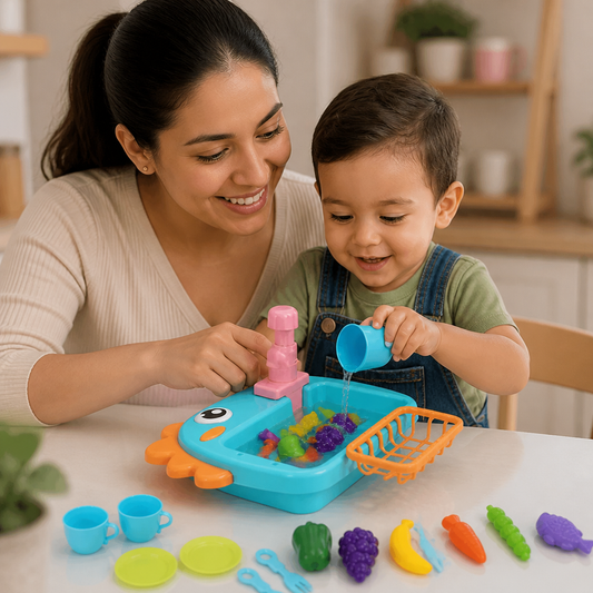 Juguete de Fregadero Infantil de Juego de Roles con Grifo y Diseño de Dinosaurio