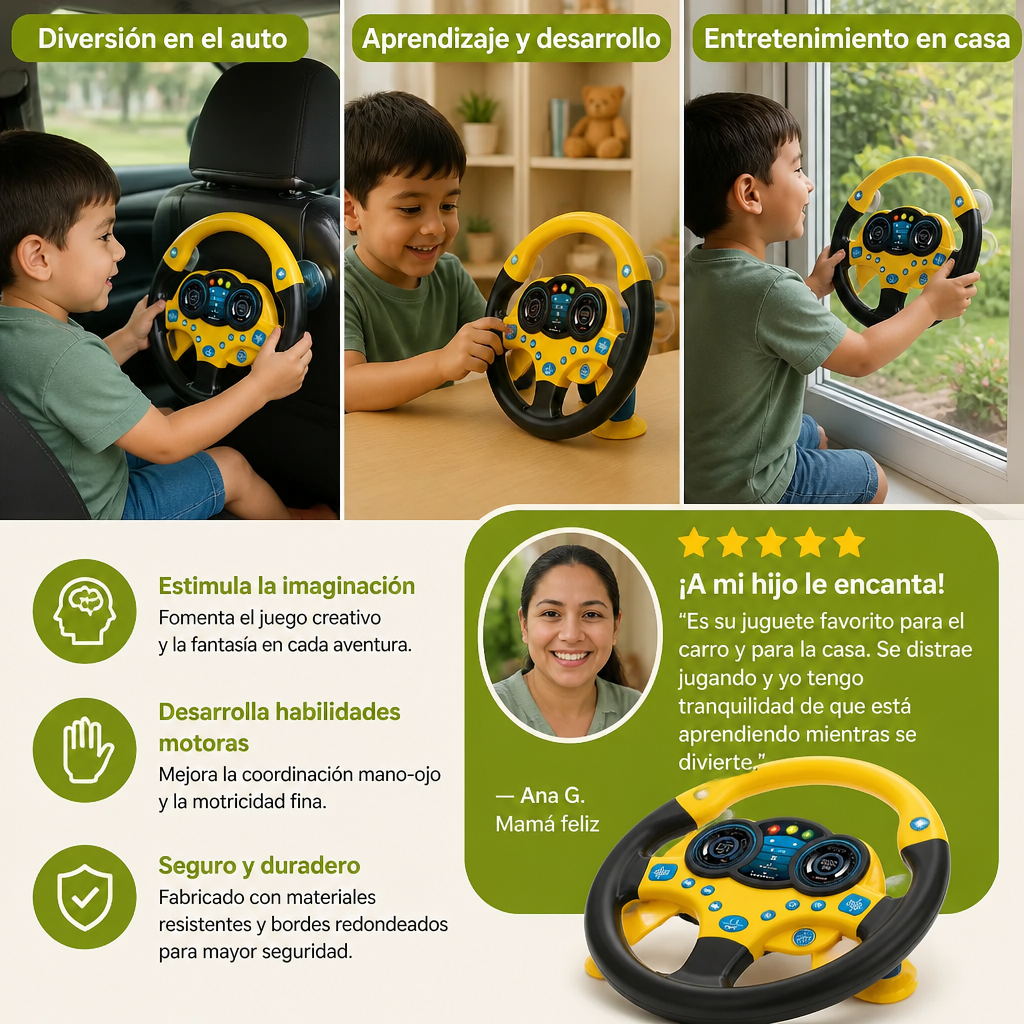 Volante De Juguete Para Niños Con Ventosa, Luces Y Sonidos