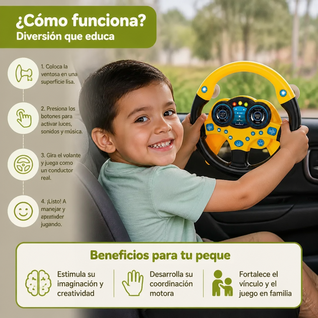 Volante De Juguete Para Niños Con Ventosa, Luces Y Sonidos