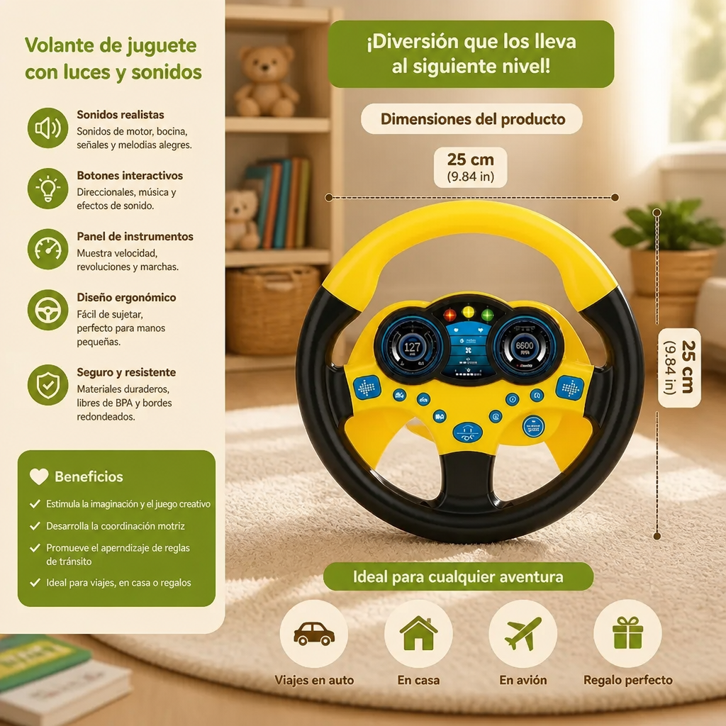 Volante De Juguete Para Niños Con Ventosa, Luces Y Sonidos