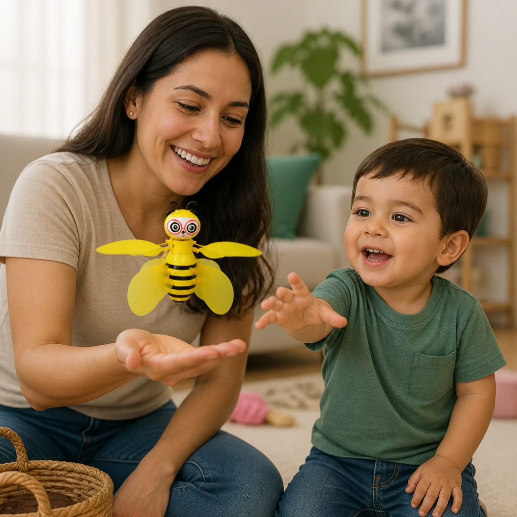 Juguete de abeja voladora controlado con la mano, con sensor de movimiento y luces LED