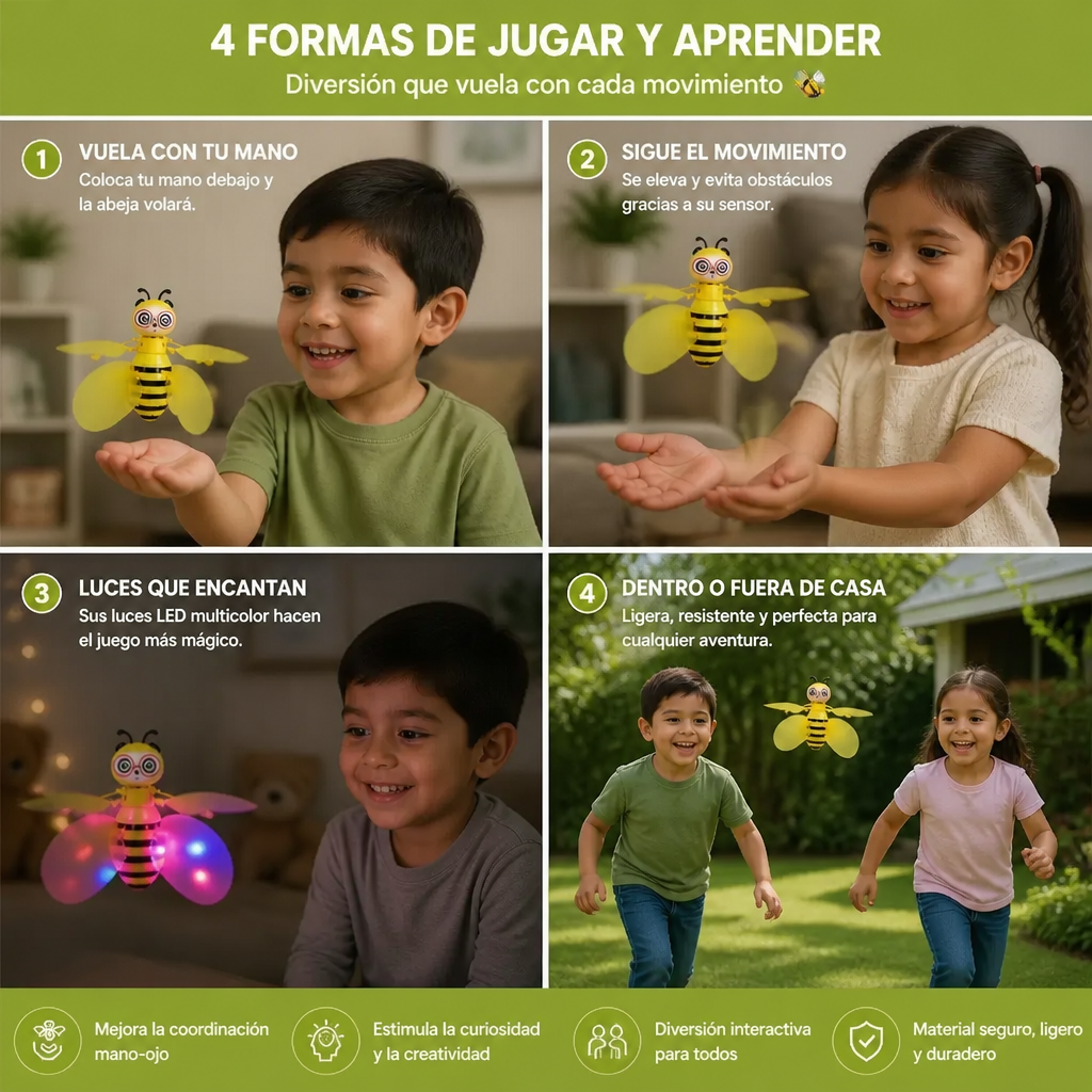 Juguete de abeja voladora controlado con la mano, con sensor de movimiento y luces LED