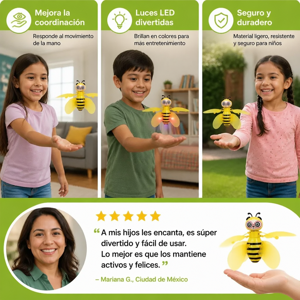 Juguete de abeja voladora controlado con la mano, con sensor de movimiento y luces LED