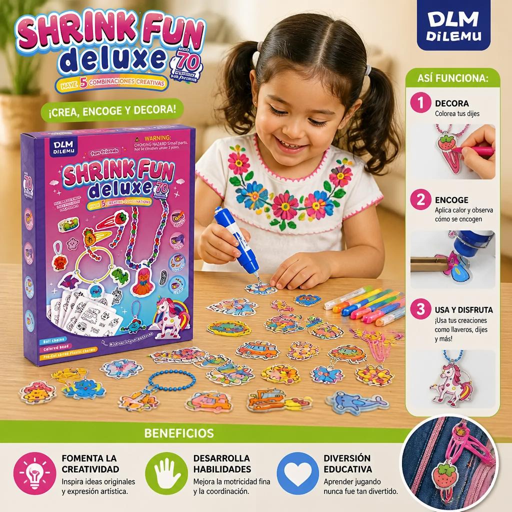 Kit DIY de Arte con Plástico Encogible para Llaveros y Dijes para Niños