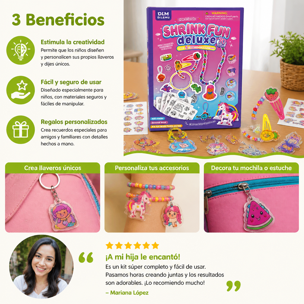 Kit DIY de Arte con Plástico Encogible para Llaveros y Dijes para Niños
