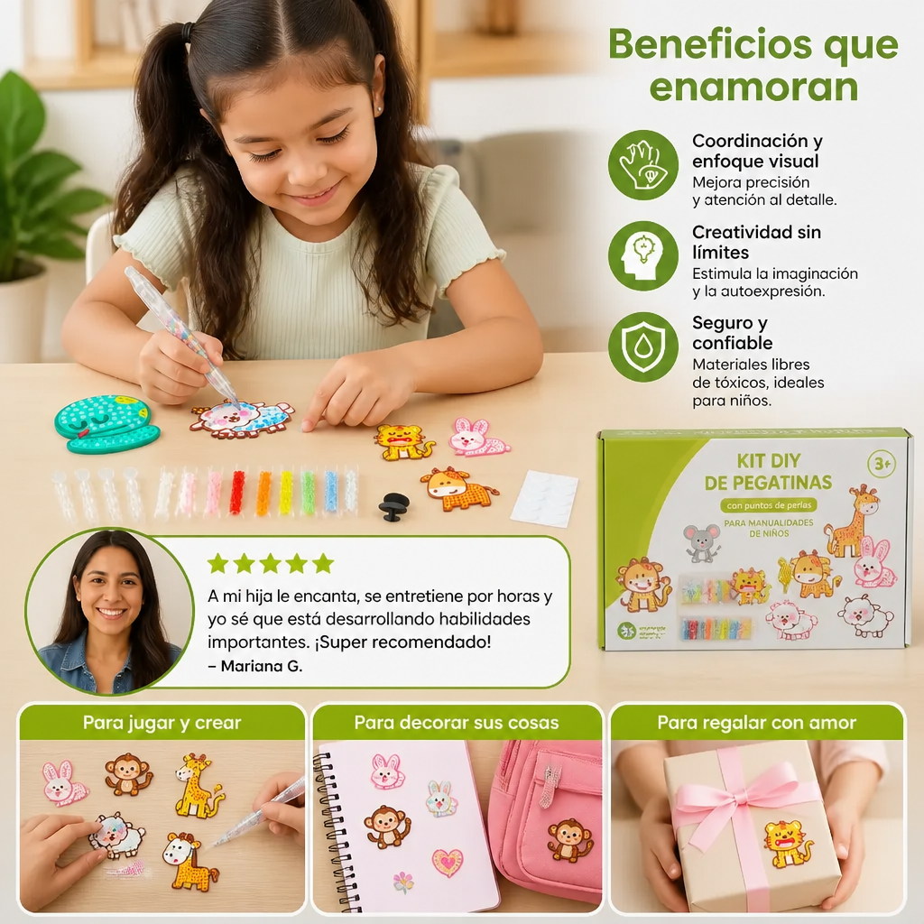 Kit DIY de Pegatinas con Puntos de Perlas para Manualidades de Niños