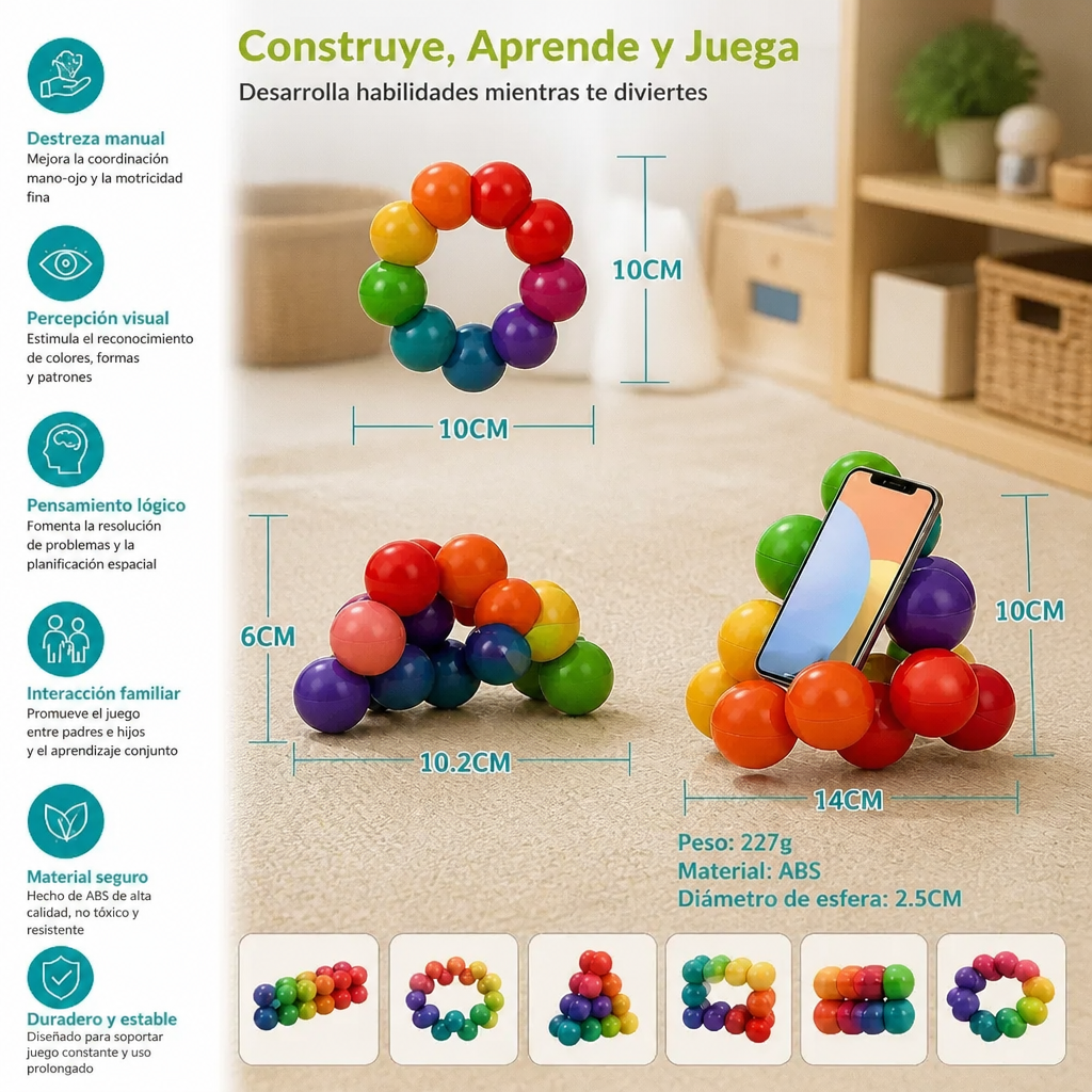 Set de Construcción de Bolas 3D Coloridas – Juguete Educativo de Construcción Creativa y Motricidad Fina para Niños