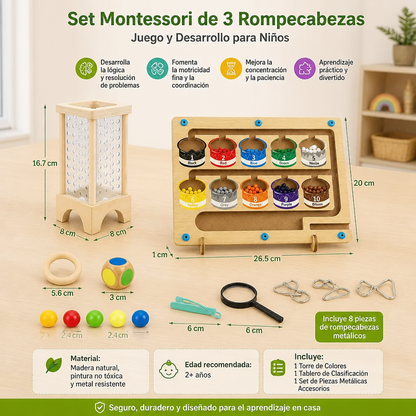 Set de 3 Rompecabezas Montessori de Juego y Desarrollo para Niños