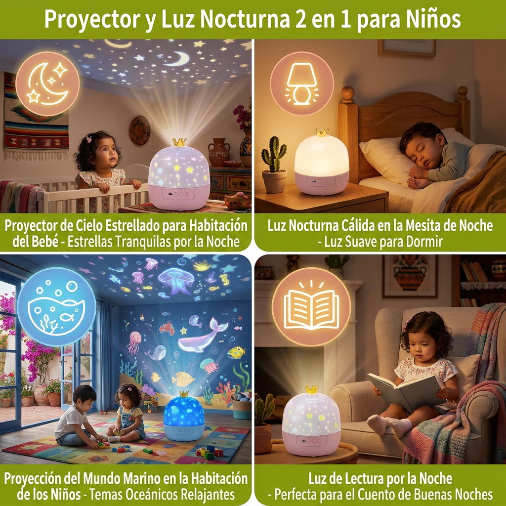 Lámpara Nocturna Infantil 2 En 1 Y Proyector