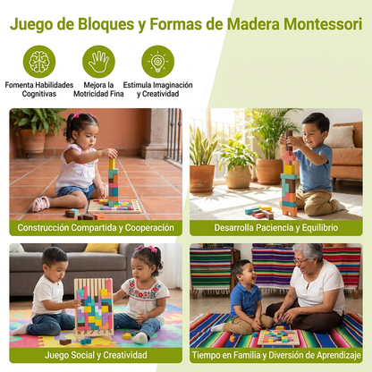 Juego Montessori De Bloques Y Formas De Madera