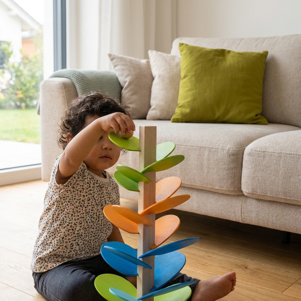 Torre Montessori de Madera con Canicas de Arcoíris