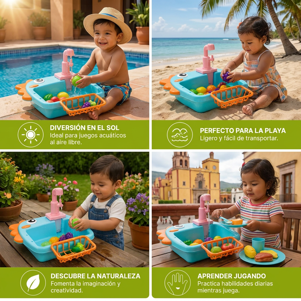 Juguete de Fregadero Infantil de Juego de Roles con Grifo y Diseño de Dinosaurio