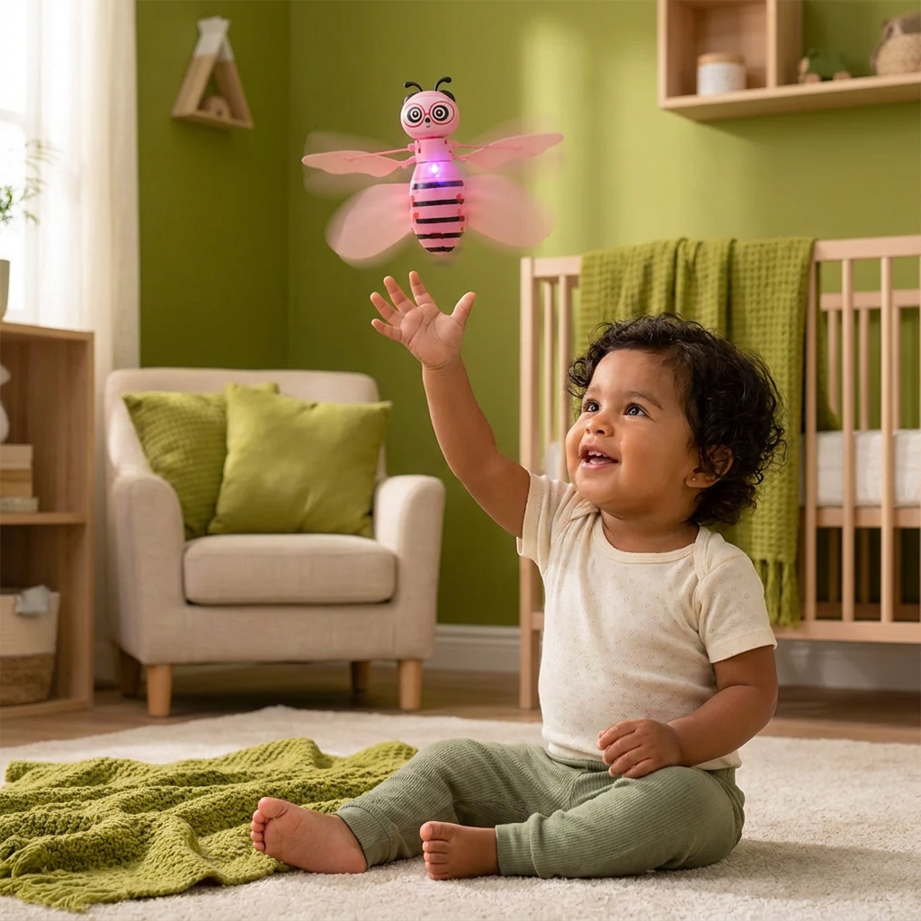Juguete de abeja voladora controlado con la mano, con sensor de movimiento y luces LED