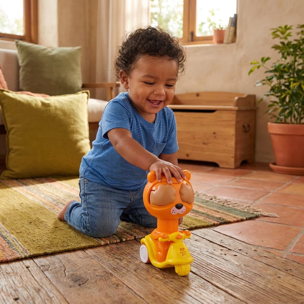 Juguete de Motocicleta de Animalito de Presionar y Soltar – Vehículo Adorable con Juego de Escondite
