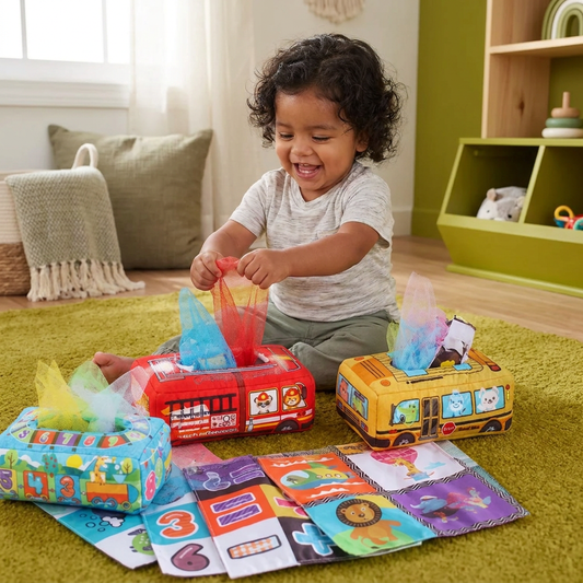 Caja de Pañuelos Mágica Montessori – Juguete Sensorial Educativo para Bebés