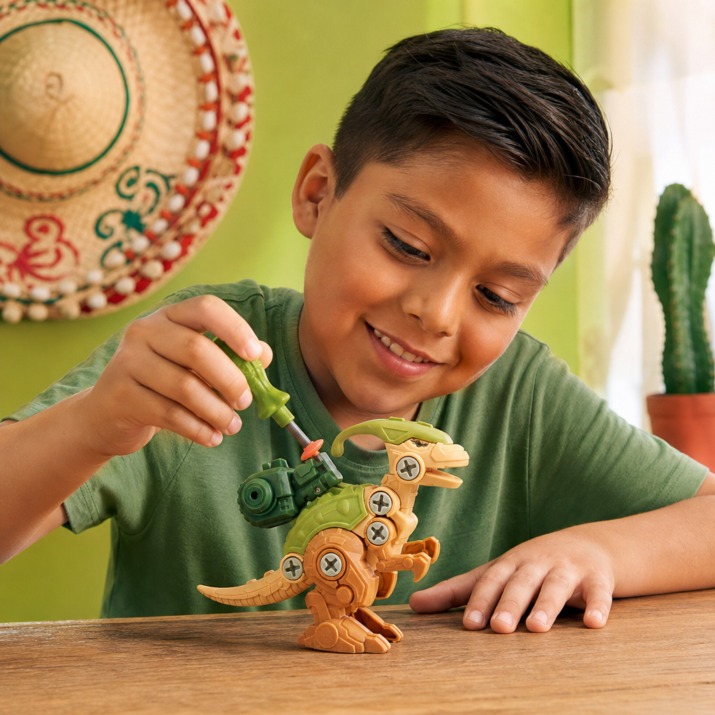 Set de Dinosaurios con Tornillos y Cañón de Ventosas