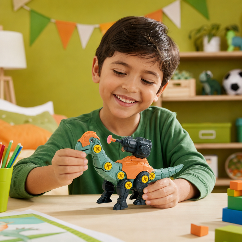 Set de Dinosaurios con Tornillos y Cañón de Ventosas
