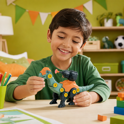 Set de Dinosaurios con Tornillos y Cañón de Ventosas