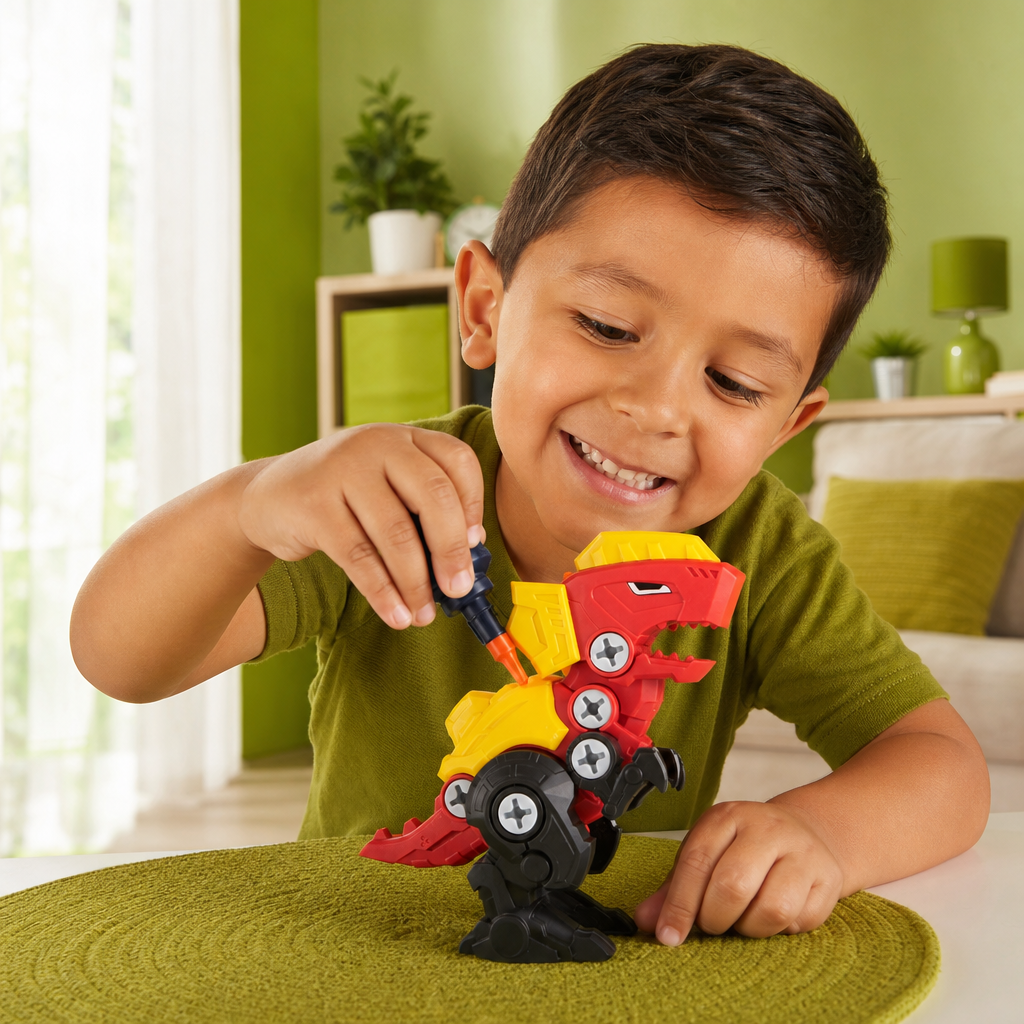 Set de Dinosaurios con Tornillos y Cañón de Ventosas