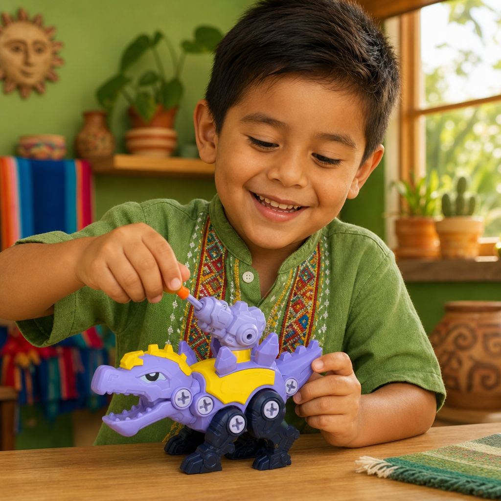 Set de Dinosaurios con Tornillos y Cañón de Ventosas