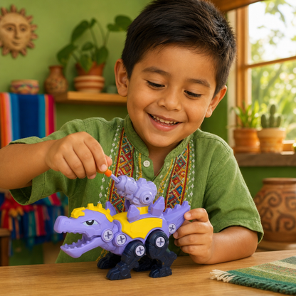 Set de Dinosaurios con Tornillos y Cañón de Ventosas