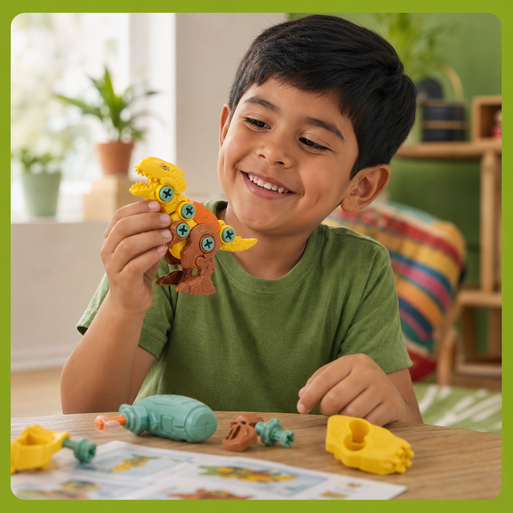 Set de Dinosaurios con Tornillos y Cañón de Ventosas