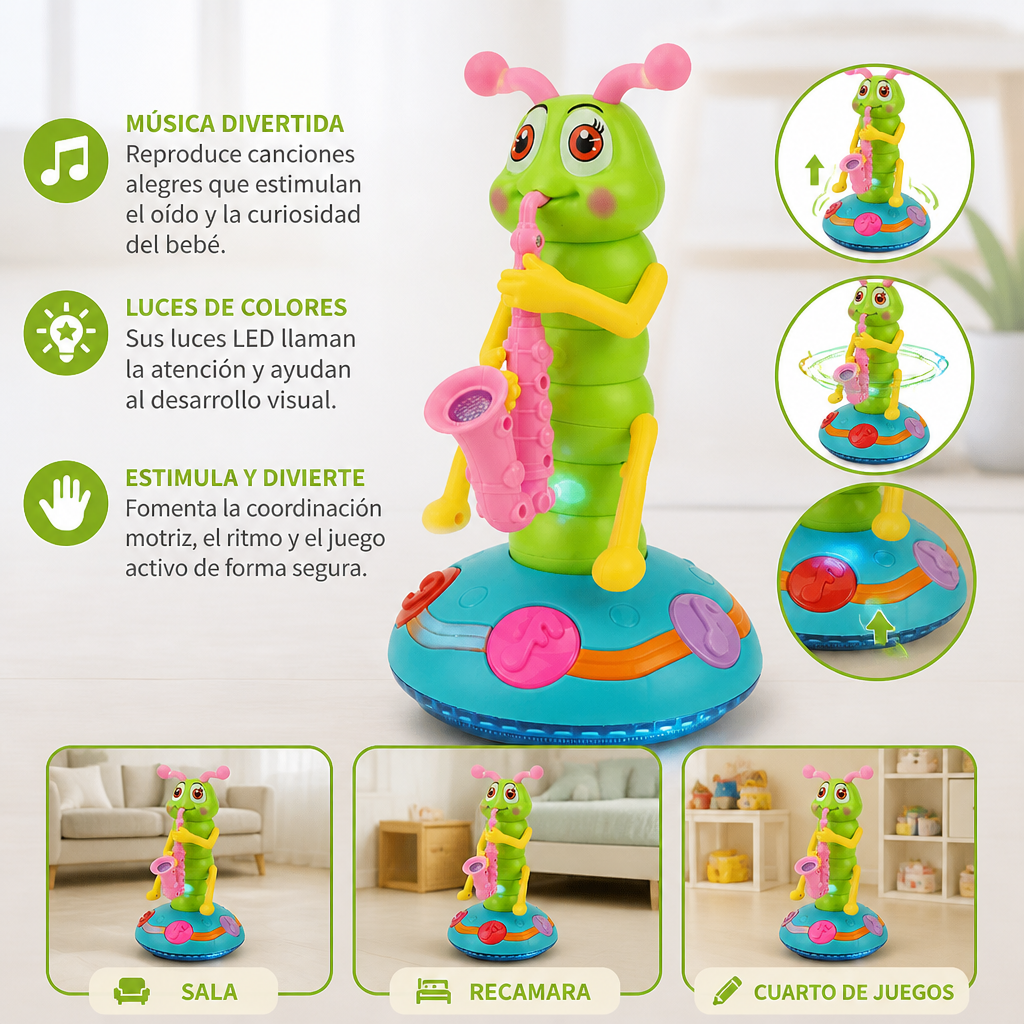 Juguete Infantil de Oruga Bailarina con Saxofón