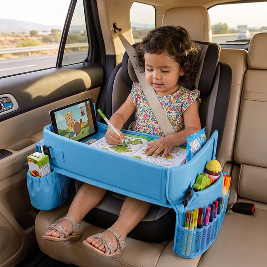Bandeja de Viaje para Auto para Niños con Bolsillos de Almacenamiento y Superficie de Actividades