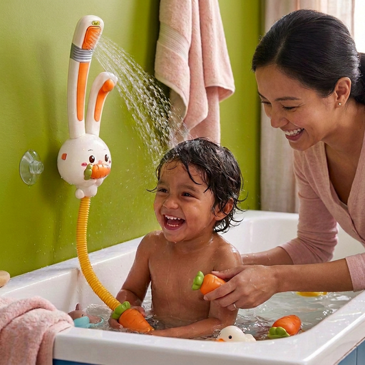 Juguete de Ducha para Bebés con Diseño de Conejito y Regadera de Zanahoria