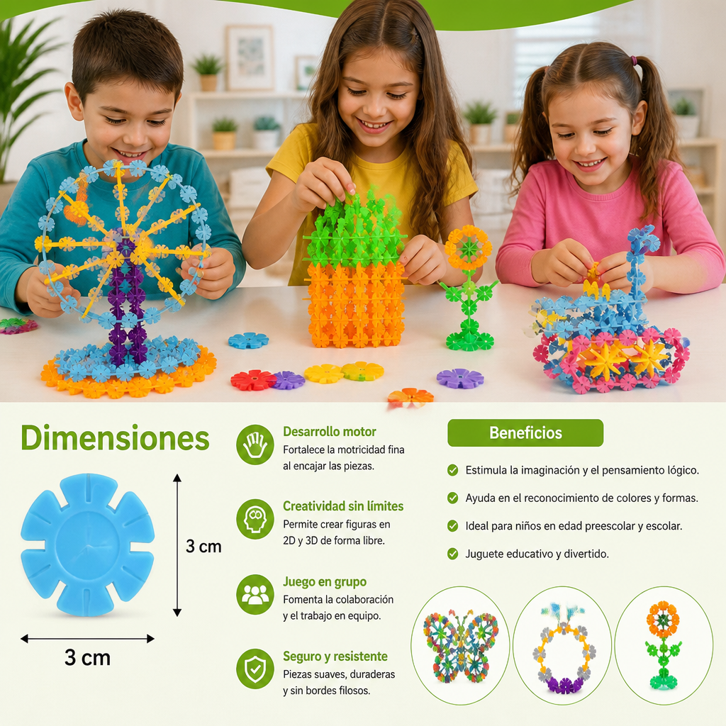 Bloques de Construcción Montessori con Forma de Copo de Nieve