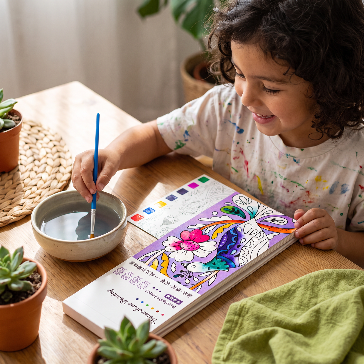 Libro de acuarelas todo en uno con pinturas y pincel integrados