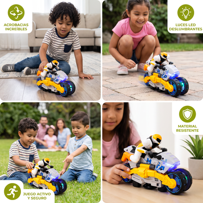 Motocicleta de Acrobacias Transformable para Niños con Función de Giro de 360 Grados