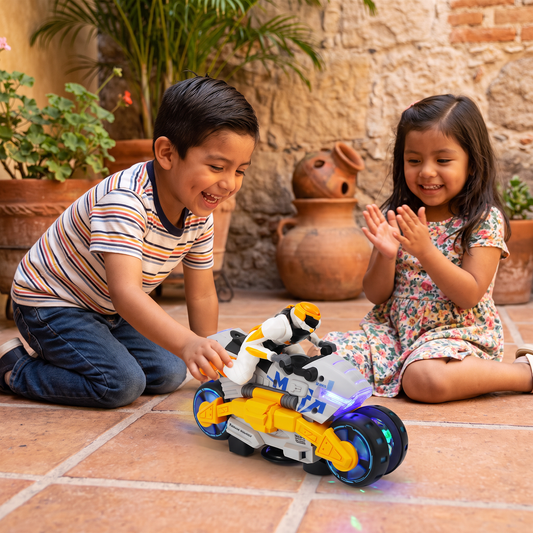 Motocicleta de Acrobacias Transformable para Niños con Función de Giro de 360 Grados