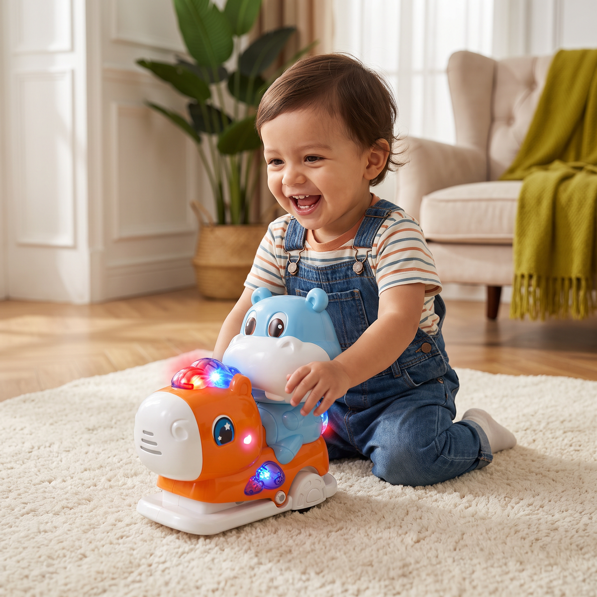 Juguete interactivo de balanceo con animales, música y luces