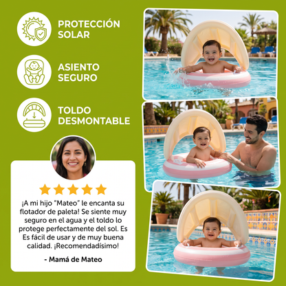 Flotador inflable retro en forma de paleta para bebé con toldo desmontable – Asiento seguro de 6 a 36 meses