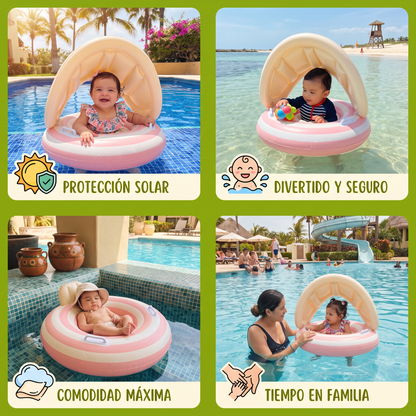 Flotador inflable retro en forma de paleta para bebé con toldo desmontable – Asiento seguro de 6 a 36 meses