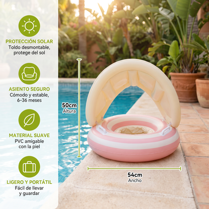 Flotador inflable retro en forma de paleta para bebé con toldo desmontable – Asiento seguro de 6 a 36 meses