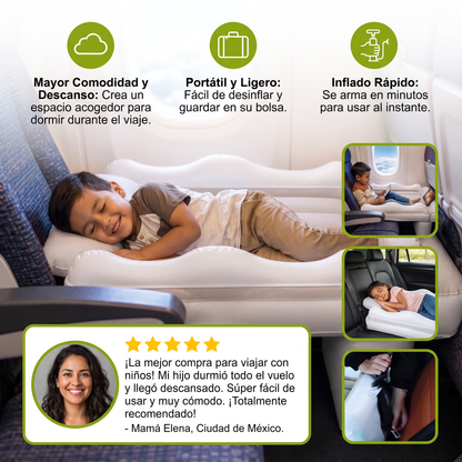 Cama de Viaje Inflable para Niños Pequeños con Extensión de Asiento para Avión y Auto