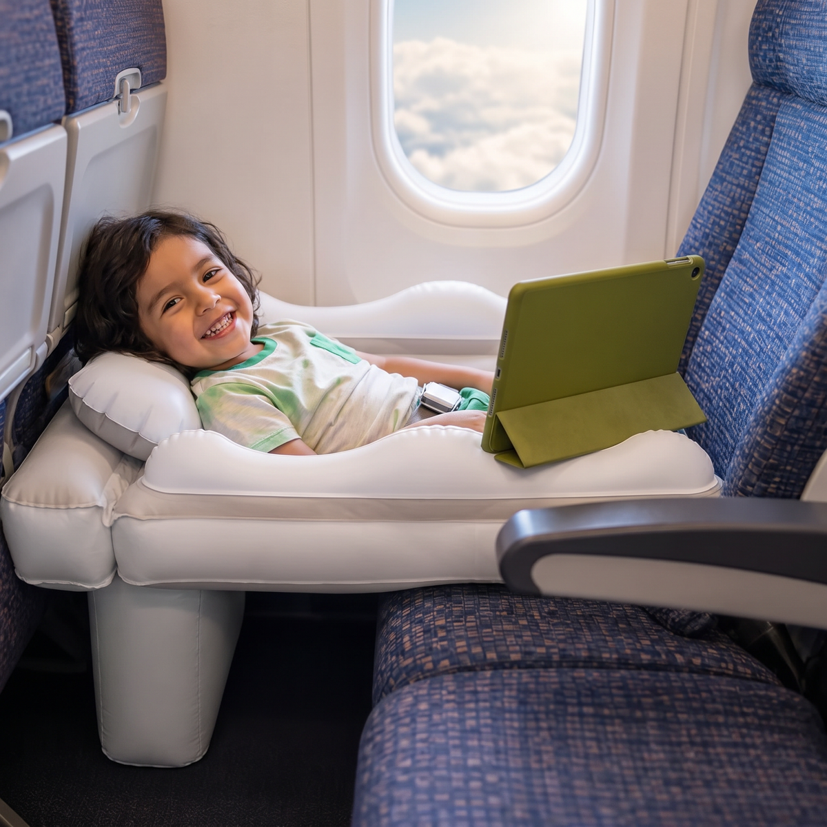 Cama de Viaje Inflable para Niños Pequeños con Extensión de Asiento para Avión y Auto