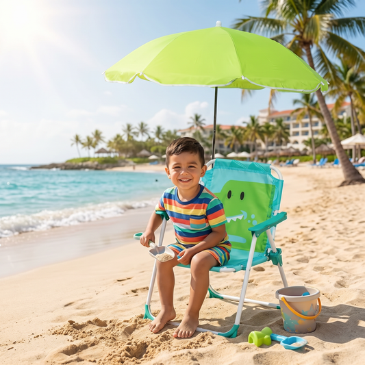 Silla de Playa Plegable para Niños con Sombrilla y Diseño de Dinosaurio