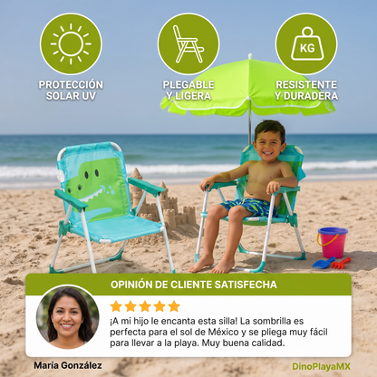 Silla de Playa Plegable para Niños con Sombrilla y Diseño de Dinosaurio